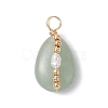 Copper Wire Wrapped Natural Green Aventurine & Natural Cultured Freshwater Pearl Beads Pendants PALLOY-JF03645-02-1