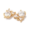 Brass Clear Glass Connector Charms KK-G465-31G-2