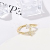Rack Plating Cross & Heart Brass Micro Pave Cubic Zirconia Cuff Rings for Women RJEW-M028-63G-5