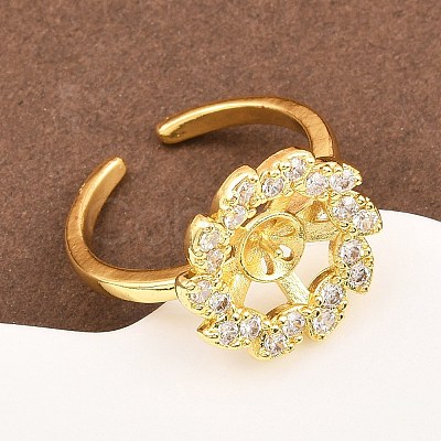 Adjustable Brass Micro Pave Cubic Zirconia Cuff Ring Settings for Half Drilled Beads RJEW-Z113-23G-1