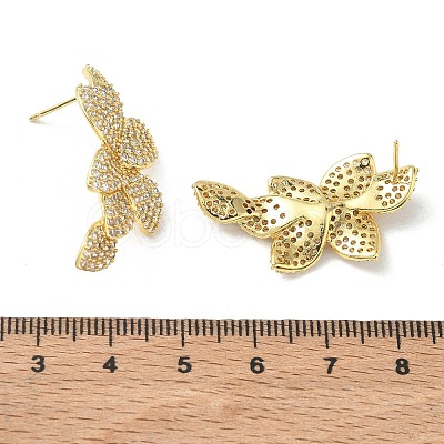 Brass & Clear Cubic Zirconia Stud Earrings KK-CBA36A2-06G-1