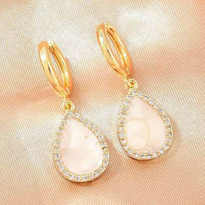 Brass Micro Pave Cubic Zirconia Hoop Dangle Earrings KK-CBA8324-11G-02-1