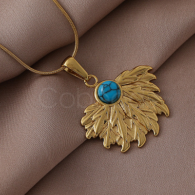 316 Surgical Stainless Steel with Synthetic Turquoise Sunflower Pendant Necklaces for Women EA3001-1