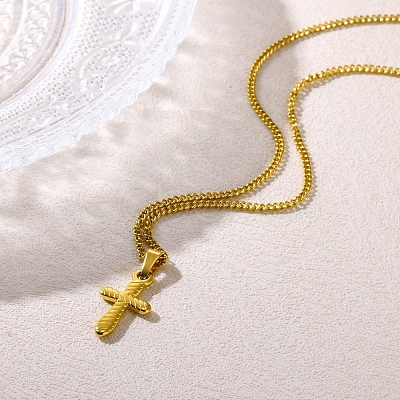 304 Stainless Steel Cross Pendant Necklaces for Women Men NJEW-Z063-02G-1