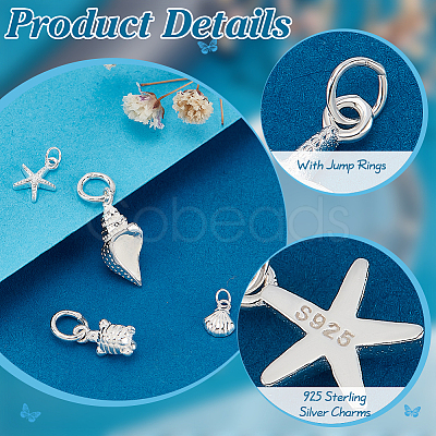 4Pcs 4 Styles 925 Sterling Silver Charms with Jump Rings STER-PH0002-95-1