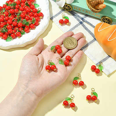 50Pcs Acrylic Cherry Pendants PALLOY-CJ00164-1