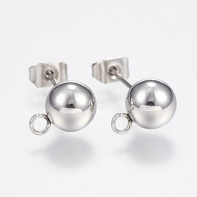 Non-Tarnish 201 Stainless Steel Ball Stud Earring Post X-STAS-F088-01P-1