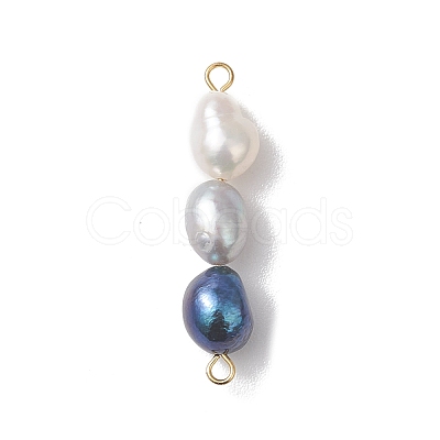 Natural Cultured Freshwater Pearl Potato Beaded Connector Charms PALLOY-JF04985-1
