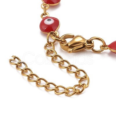 Enamel Oval with Evil Eye Link Chains Bracelet BJEW-P271-04G-01-1