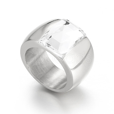 304 Stainless Steel & Glass Finger Rings FS-WGBA2F3-62-1