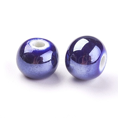 Pearlized Dark Blue Glazed Porcelain Round Beads X-PORC-D001-10mm-14-1