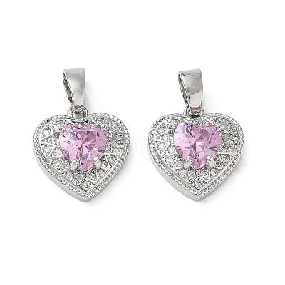 Valentine's Day Brass Micro Pave Pearl Pink Cubic Zirconia Charms KK-A299-14P-1