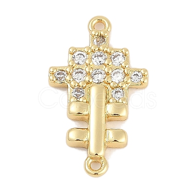 Brass Clear Cubic Zirconia Cross Connector Charms KK-Q028-33G-1