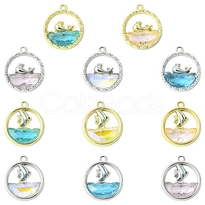 11Pcs 11 Colors Alloy Glass Pendants FIND-CJ0004-97-1