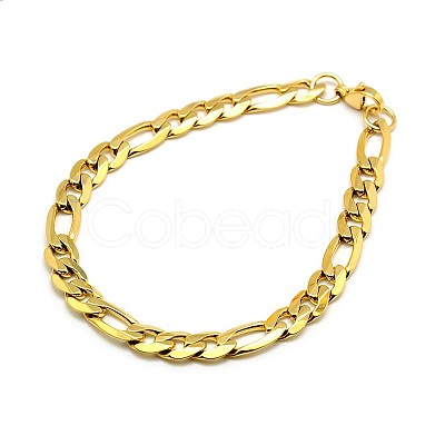 Trendy 304 Stainless Steel Figaro Chain Bracelets STAS-A028-B016-1