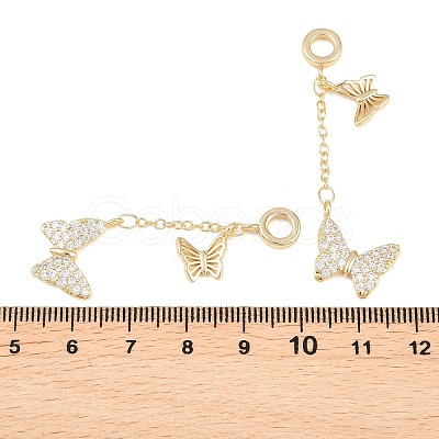 Brass Micro Pave Clear Cubic Zirconia Double Butterfly European Dangle Charms KK-H257-04G-1