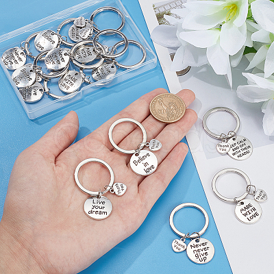 4 Sets Thanksgiving Theme Alloy Flat Round Keychain KEYC-PH0001-78-1