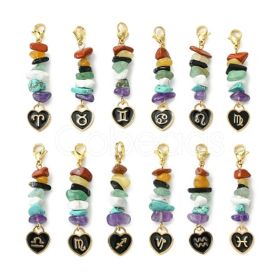 12Pcs 12 Styles Alloy Enamel Heart Constellation Pendant Decoration HJEW-JM02631-1