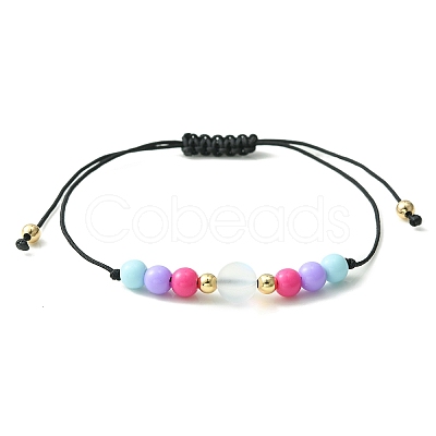 2Pcs 2 Style Natural Black Agate & Synthetic Moonstone & Acrylic Round Braided Bead Bracelets Set BJEW-JB09443-1