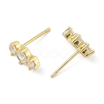 Brass Micro Pave Clear Cubic Zirconia Stud Earrings LS-EJEW-R016-26G-14-1