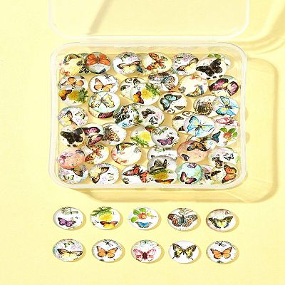 60Pcs Half Round with Butterfly Glass Cabochons GGLA-FS0001-16B-1