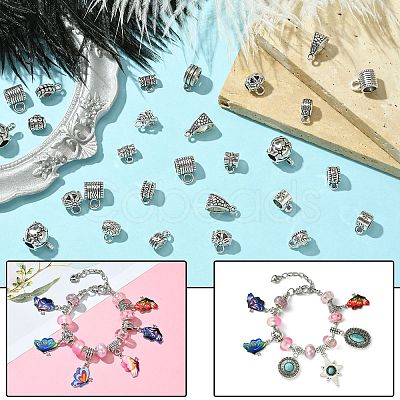 100Pcs 20 Styles Tibetan Style Alloy Tube Bails FIND-CJ0002-13-1