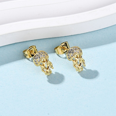 Brass Micro Pave Clear Cubic Zirconia Earrings EJEW-D328-03G-05-1