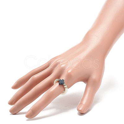 Polymer Clay Heishi & Synthetic Hematite & Synthetic Coral Cross Beaded Stretch Finger Ring for Women RJEW-JR00526-1