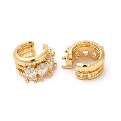 Real 16K Gold Plated Brass Cuff Earrings with Rhinestone for Women EJEW-D065-07G-03-1