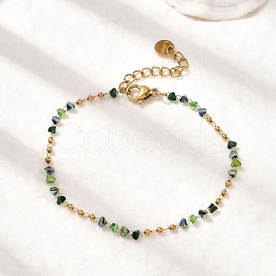 304 Stainless Steel Glass Beaded Chain Bracelets for Women BJEW-K237-24G-1