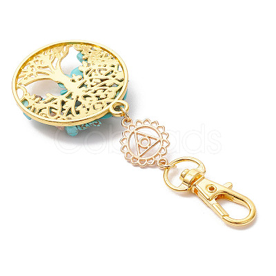Synthetic Turquoise Chips Beads & Alloy Tree of Life Pendant Decorations HJEW-JM03129-03-1