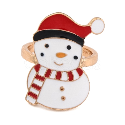 Christmas Theme Alloy Enamel Open Cuff Ring RJEW-C106-02G-KCG-1