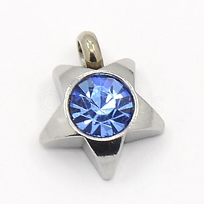 201 Stainless Steel Rhinestone Star Charm Pendants RB-M030-01G-1