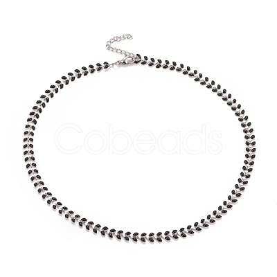 Enamel Wheat Link Chain Necklace NJEW-P220-02P-01-1