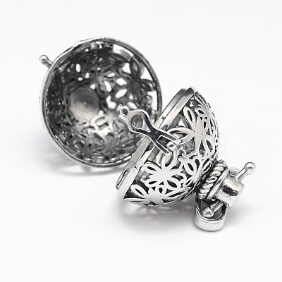 Rack Plating Brass Hollow Round with Butterfly Cage Pendants KK-M181-15AS-1