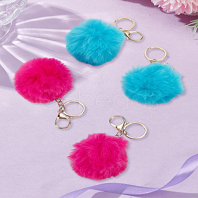 4Pcs 2 Colors Handmade Plush Cloth Fabric Pom Pom Ball Keychain KEYC-LP0001-27-1