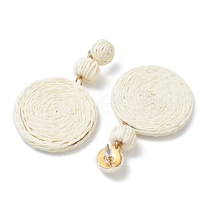 Flat Round Alloy Raffia Dangle Stud Earrings FS-WG4F3C4-05-1