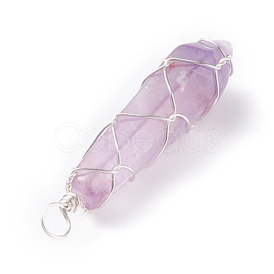 Natural Faceted Gemstone Pointed Pendants PALLOY-JF01296-1