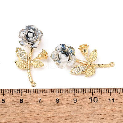 Brass Micro Pave Clear Cubic Zirconia with Resin Pendants KK-G543-21G-1