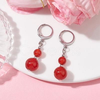 Round Natural Carnelian Dangle Earrings EJEW-JE05536-03-1