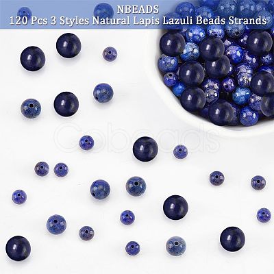 Nbeads 120Pcs 3 Styles Natural Lapis Lazuli Beads Strands G-NB0003-68-1