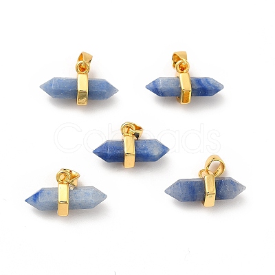 Dyed & Heated Natural Blue Aventurine Double Terminal Pointed Pendants G-P481-01G-02-1