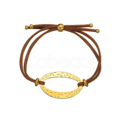 Adjustable 304 Stainless Steel Textured Oval Link Faux Suede Slider Bracelets WGFF7EF-03-1
