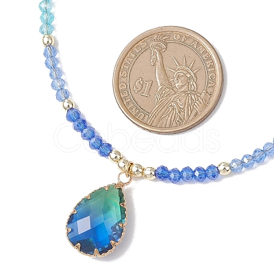 2Pcs 2 Styles Blue K9 Glass Teardrop Heart Pendant Electroplated Glass Faceted Rondelle Beaded Necklaces NJEW-JN05751-1