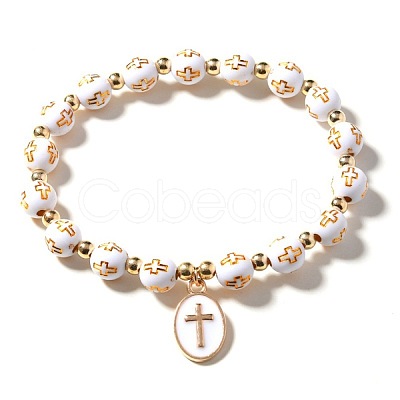 Oval with Cross Pattern Alloy Charm Bracelets FS-WG67826-01-1