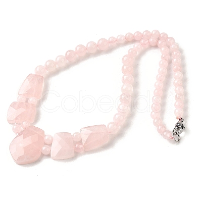 Natural Rose Quartz Faceted Bib Graduated Beaded Necklaces for Women NJEW-B128-01M-1