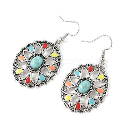 Bohemian Alloy Enamel & Synthetic Turquoise Dangle Earrings for Women EJEW-JE07341-1