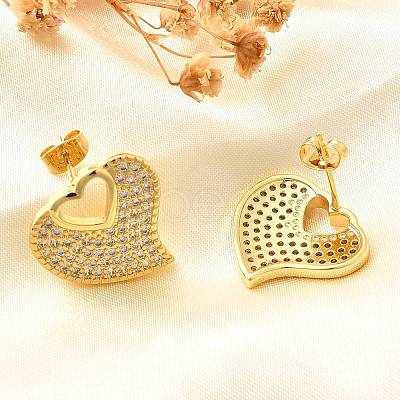 Rack Plating Brass Micro Pave Clear Cubic Zirconia Stud Earrings for Women EJEW-C125-06A-G-1