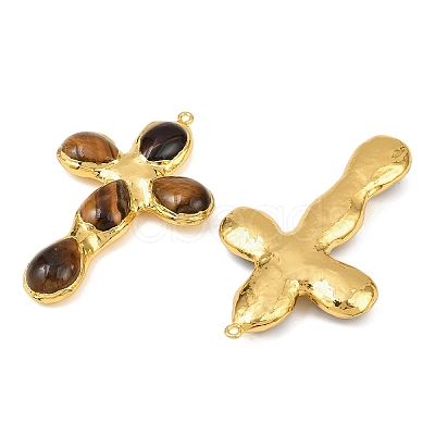 Natural Tiger Eye Big Pendants KK-H516-25G-1