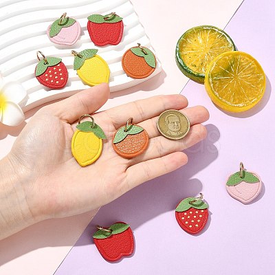 10Pcs 5 Styles Fruit Series Microfiber Leather Pendants FIND-CJ0005-21-1